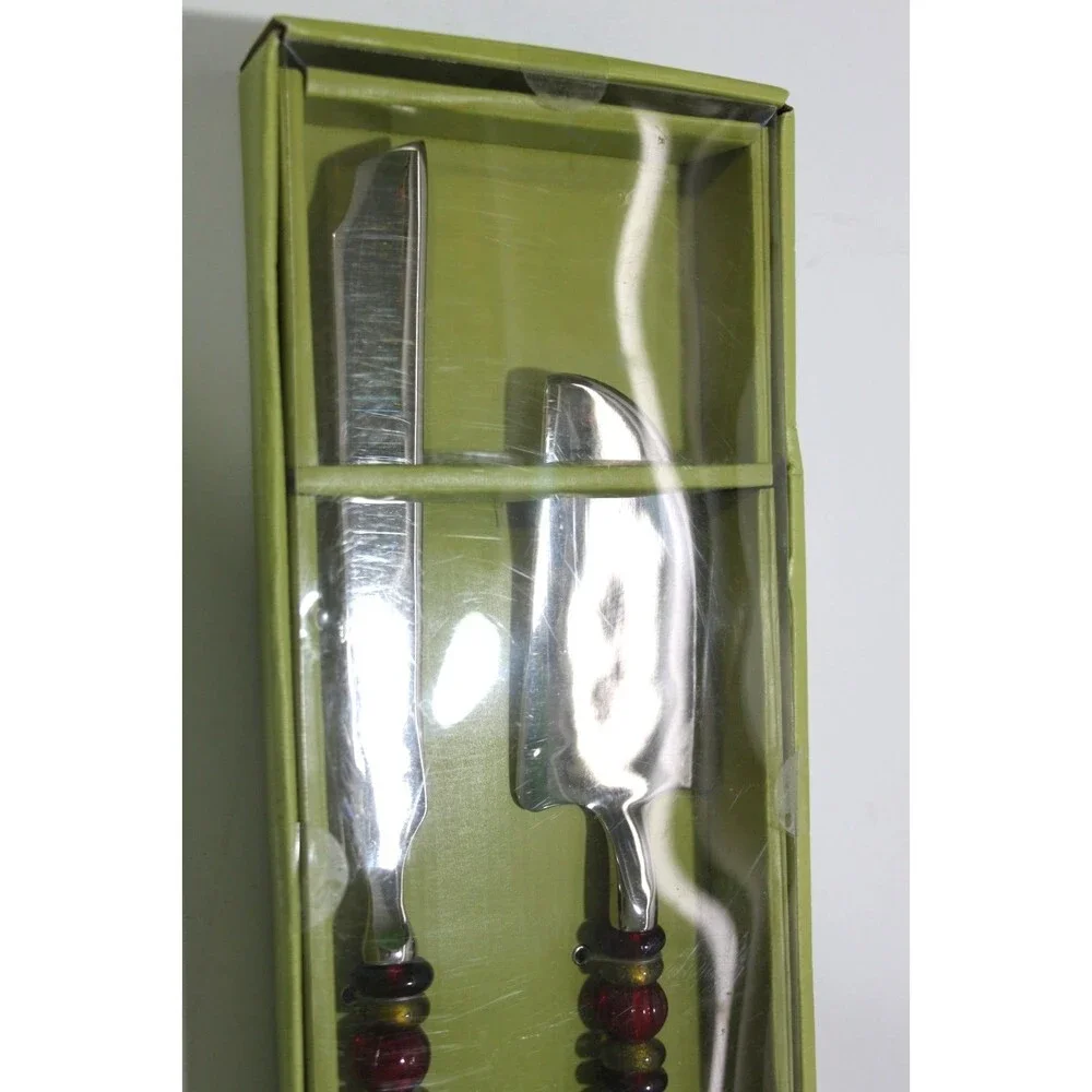Pier 1 Imports Ornate Cake Dessert Knife Spatula Serve Ware Set Bead Fall Colors